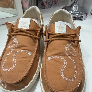 Hey Dude Tan Canvas Women's Loafers